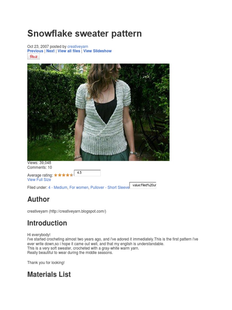 Snowflake Sweater Pattern | PDF | Crochet | Yarn