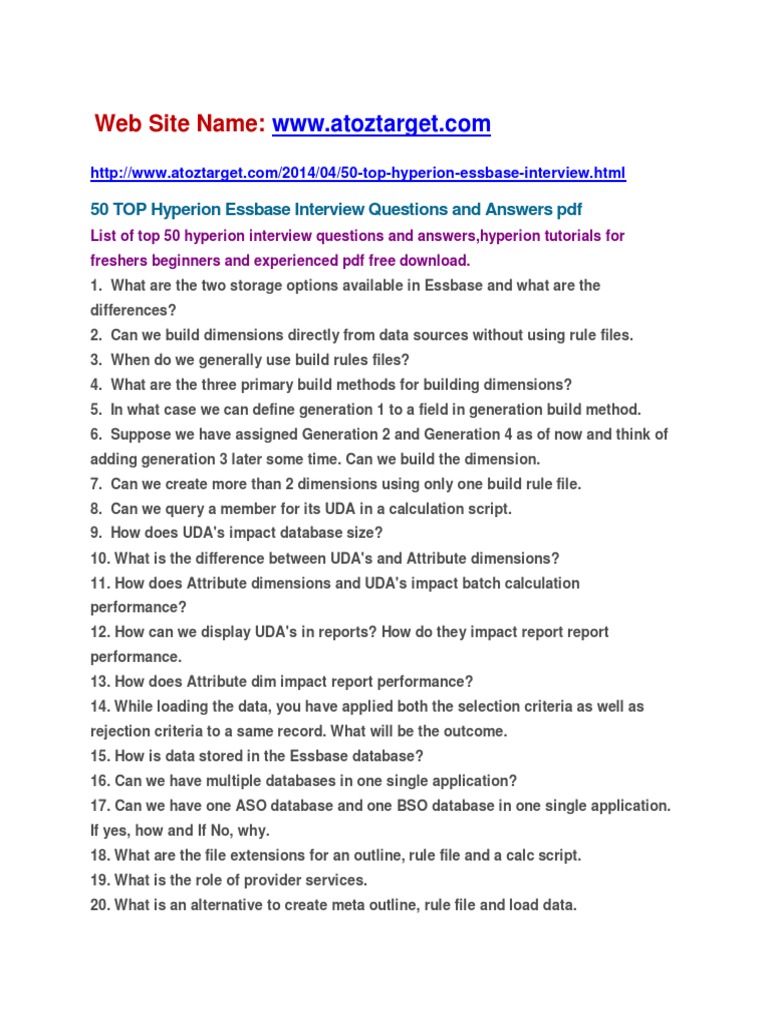 Hyperion Interview Questions And Answers Databases Data Management