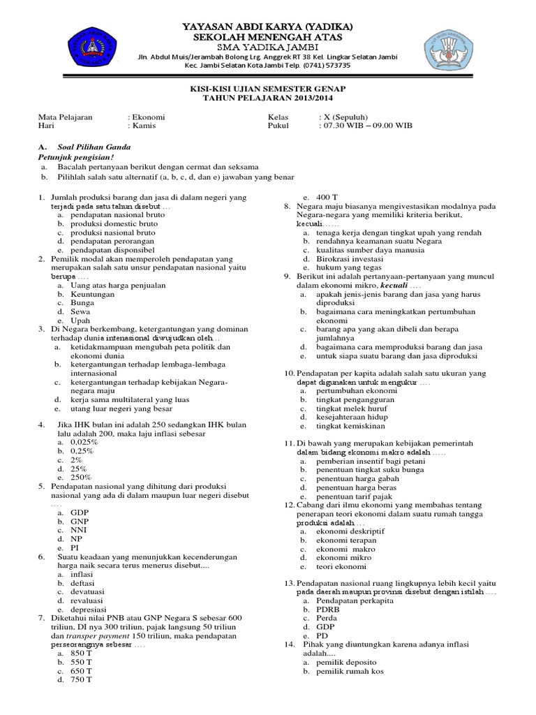 Contoh Soal Ekonomi Semester 2 Kelas 10  Soal Kelasmu