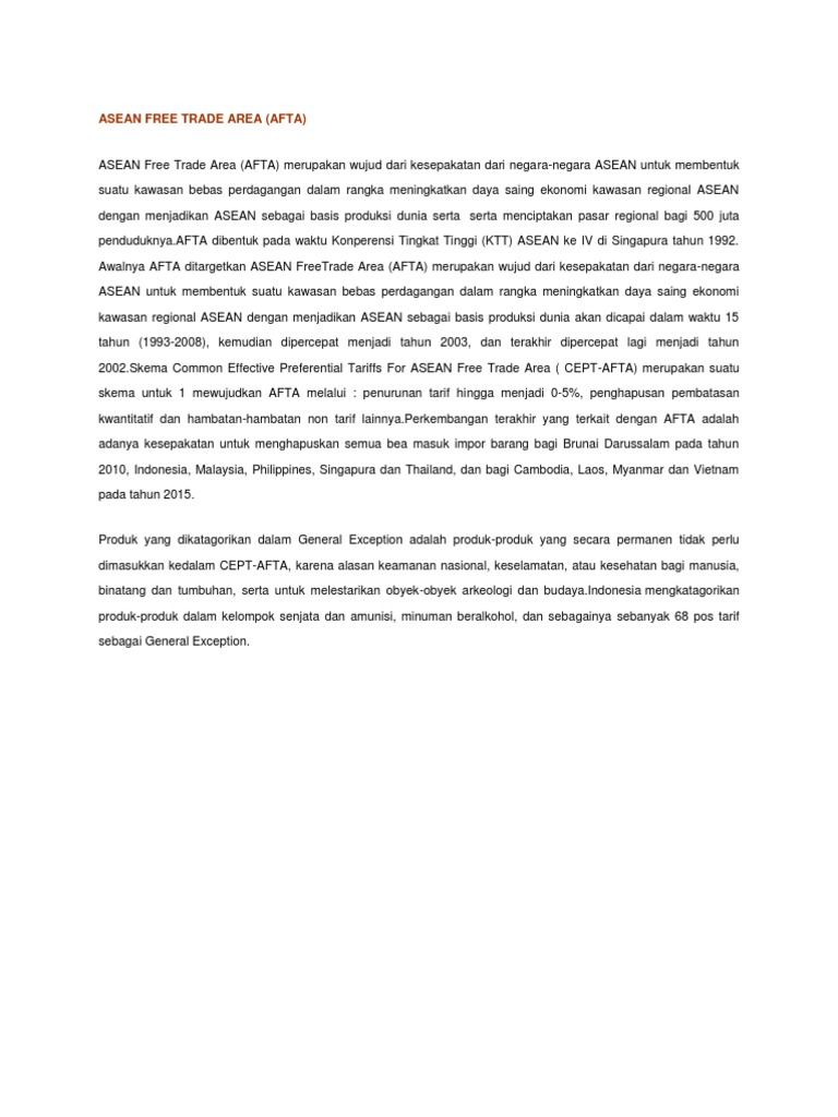 Asean Free Trade Area | PDF