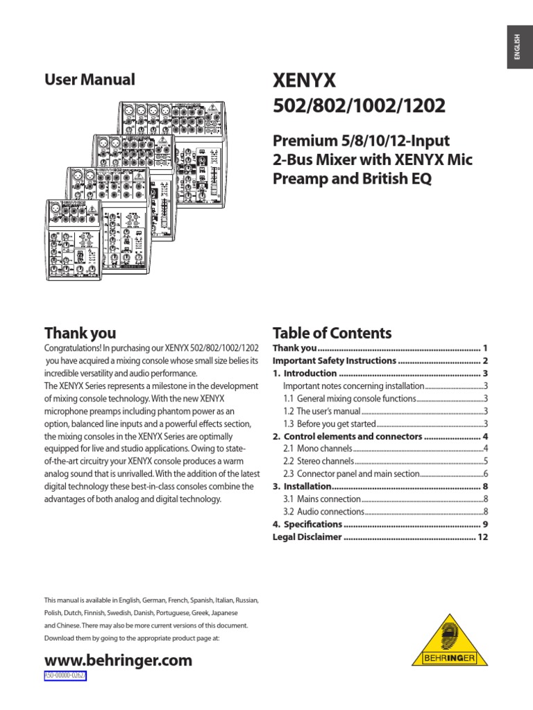 Xenyx 502/802/1002/1202: User Manual | PDF | Ac Power Plugs And