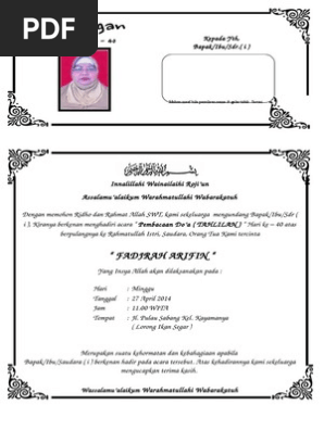 Contoh Undangan Tahlilan 40 Hari Meninggalnya