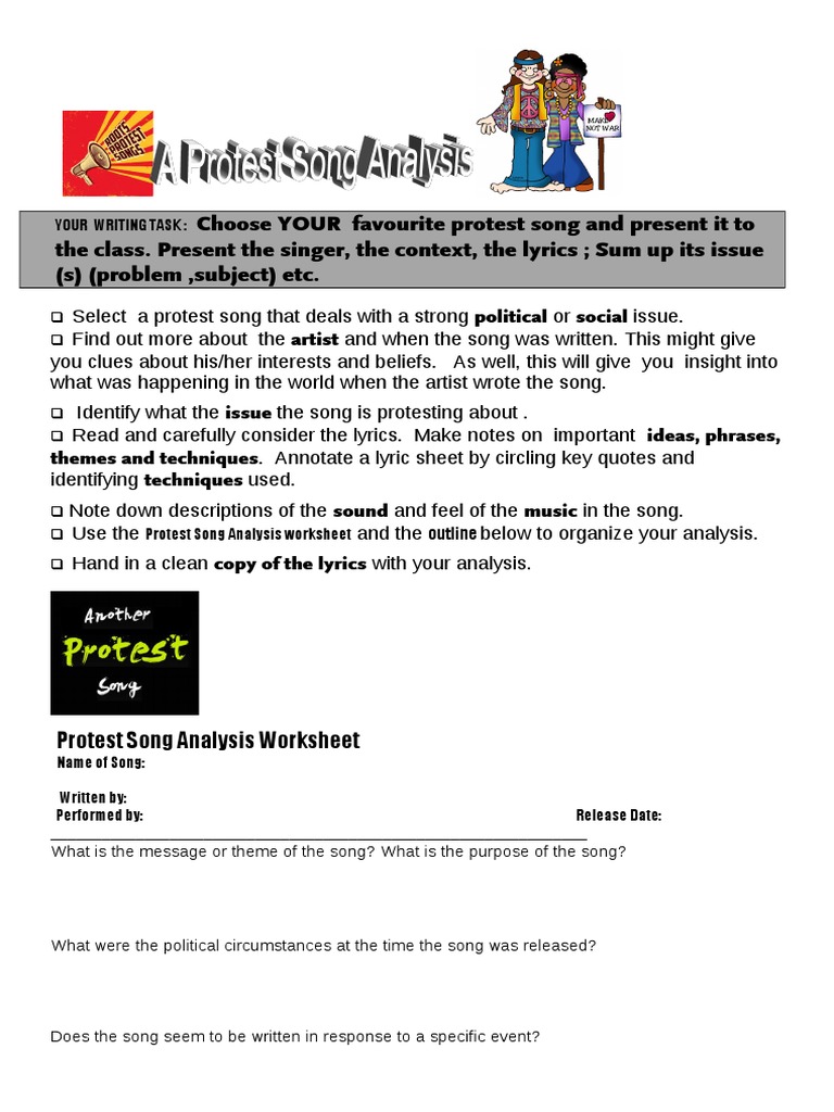 Worksheets Song Analysis Worksheet protest song analysis student structure entertainment general