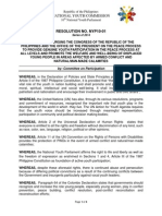 A RESOLUTION URGING THE CONGRESS OF THE REPUBLIC OF THE
PHILIPPINES AND THE OFFICE OF THE PRESIDENT ON THE PEACE PROCESS
TO PROVIDE GENUINE YOUTH PARTICIPATION IN THE PEACE PROCESS AT
ALL LEVELS AND PROMOTE THE WELFARE AND WELL-BEING OF DISPLACED
YOUNG PEOPLE IN AREAS AFFECTED BY ARMED CONFLICT AND
NATURAL/MAN-MADE CALAMITIES