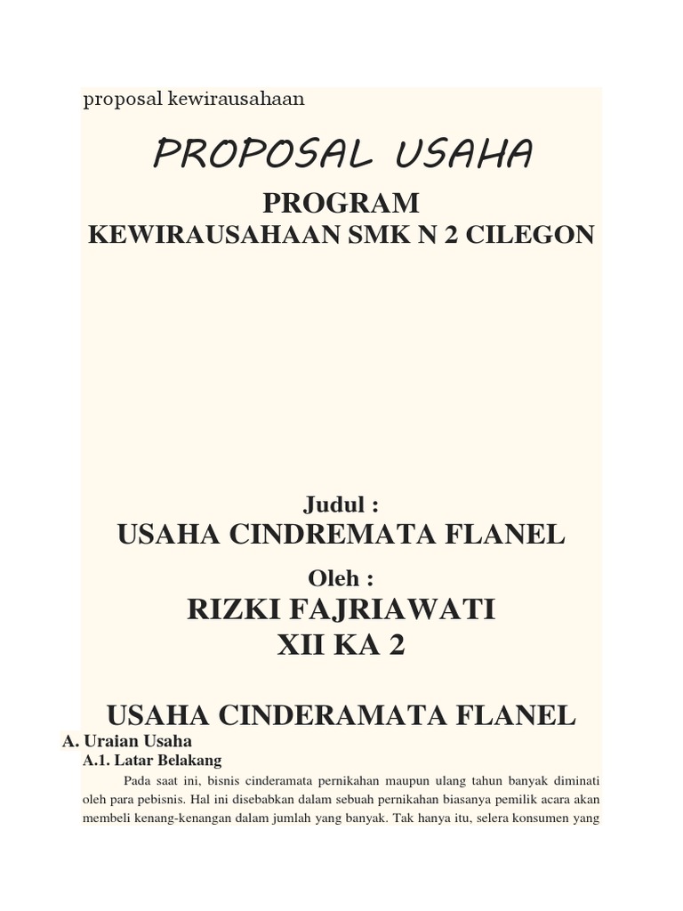  Proposal Usaha Tempat Tisu Dari Kain Flanel  Seputar Usaha 