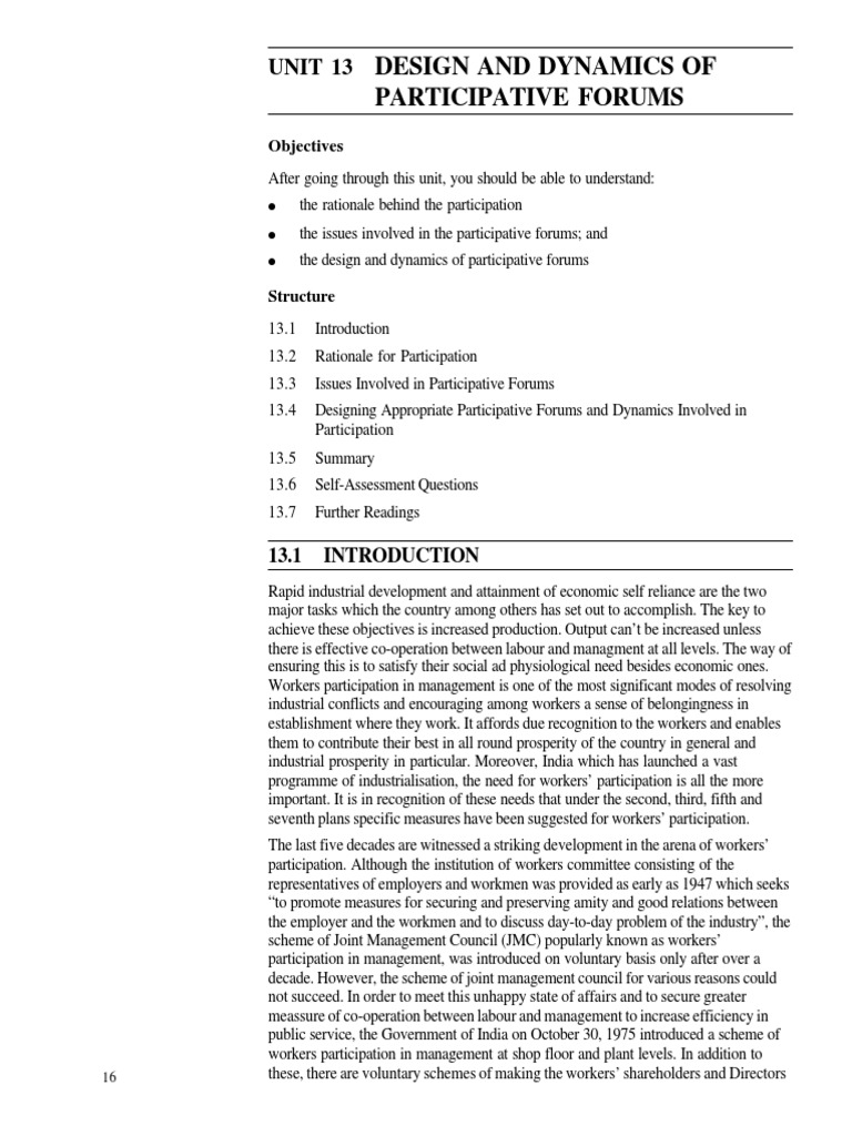 Design and Dynamics of Participative Forums PDF Employment Trade