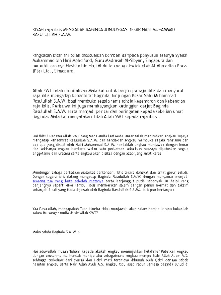Kisah Raja Iblis Menghadap Baginda Junjungan Besar Nabi Muhammad | PDF ...