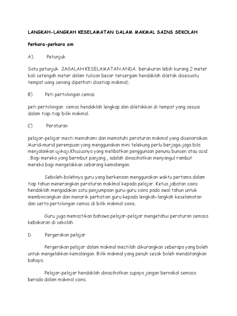Langkah Keselamatan Makmal Pdf