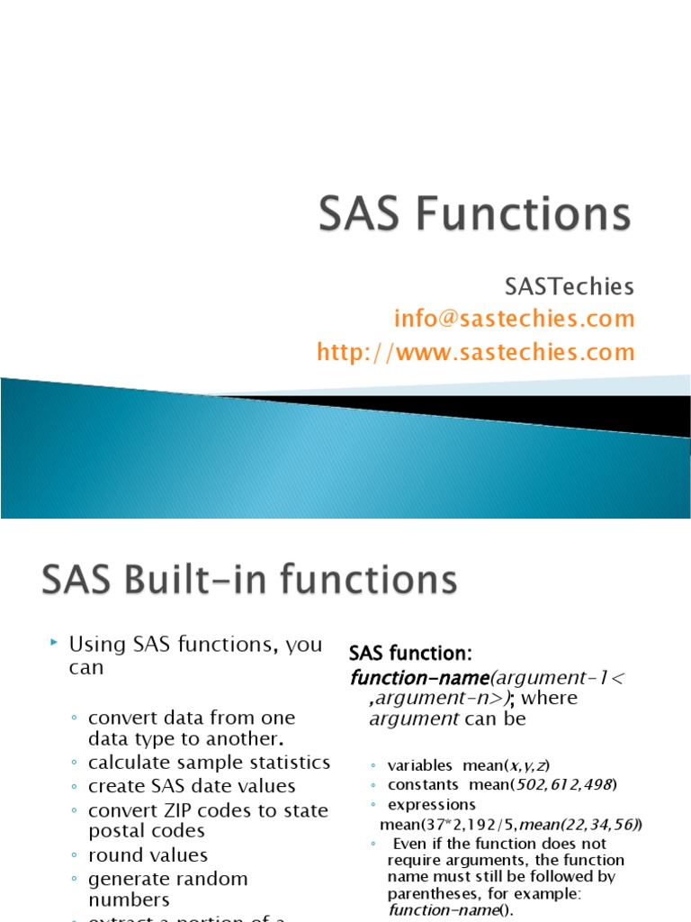 SAS Slides 5: Functions | PDF | Sas (Software) | Mean