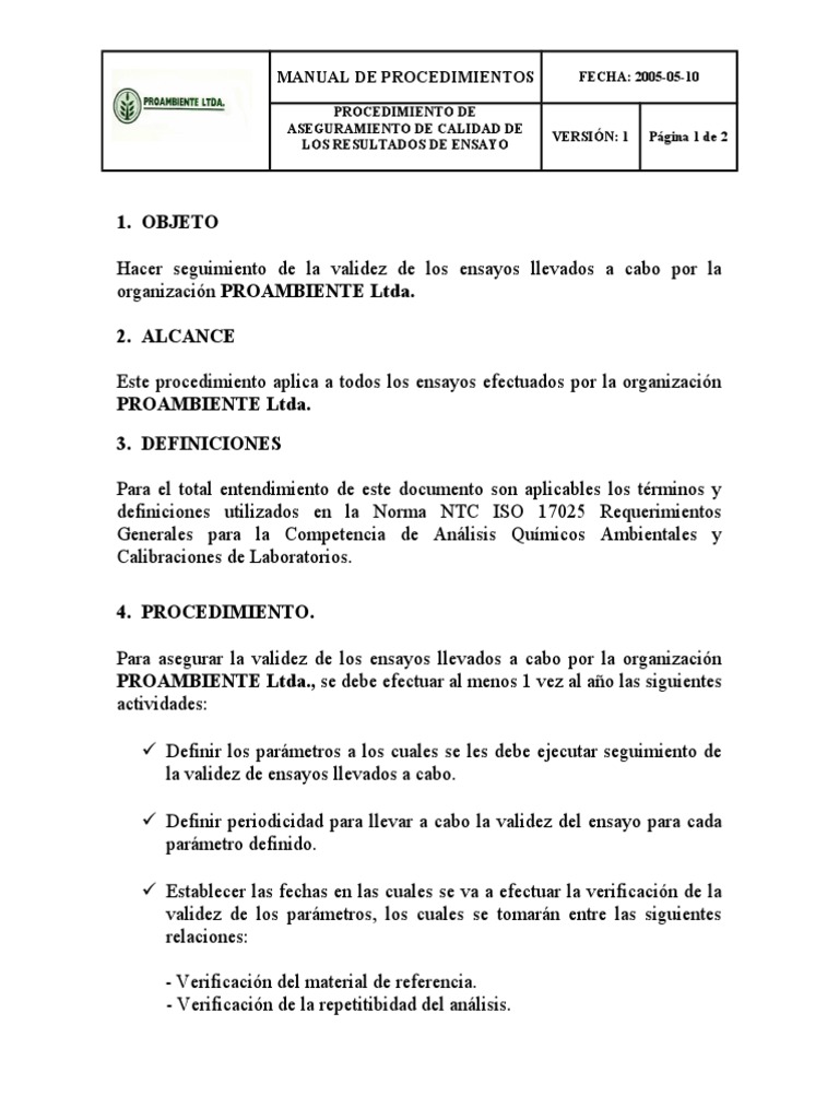 Procedimiento de Aseguramiento de Calidad de Los Resultados | PDF ...