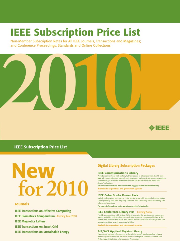 IEEE Subscription Price List 2010 | PDF | Institute Of Electrical And ...