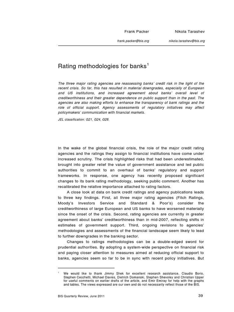 Bank Credit Rating Methodologies Post-Crisis | PDF | Finance & Money ...