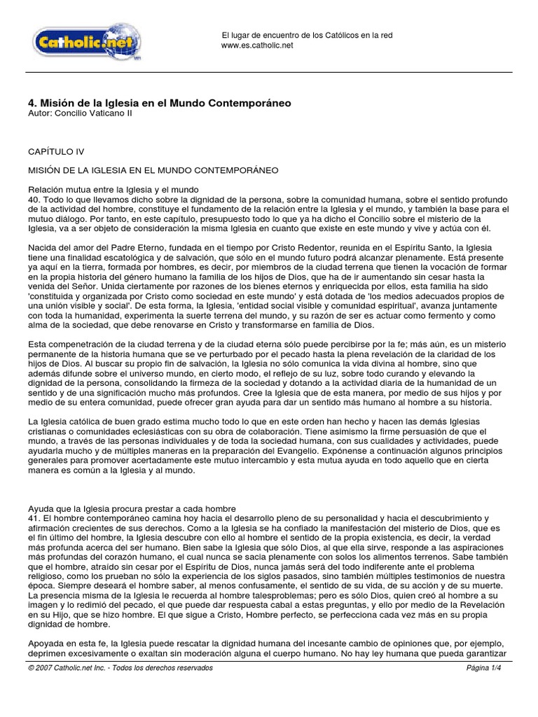 4 Misión de La Iglesia en El Mundo Contemporáneo | PDF | Iglesia ...