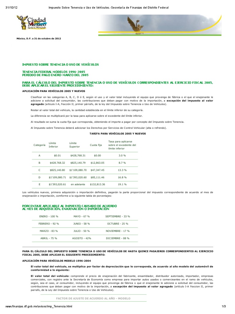 Impuesto sobre Tenencia Vehicular 2023 | PDF | Impuestos | Excedente ...