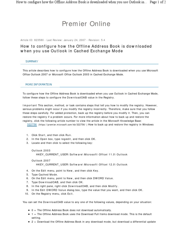 How To Configure How The Offline Address Book Is Downloaded When You