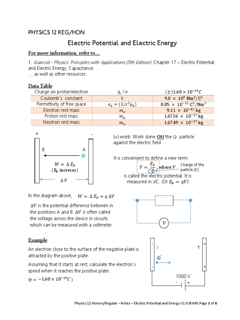 Electric Potential and Energy Notes | PDF | Electric Charge | Electricity