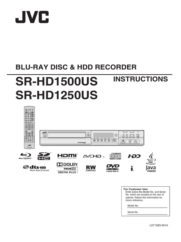 BluRay Recorder JVC SRHD1500US PDF Blu Ray Dvd