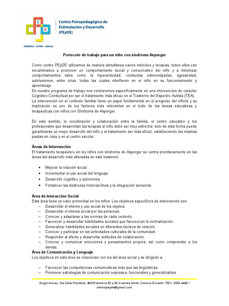 Protocolo para niños con síndrome Asperger | PDF | Síndrome de Asperger ...