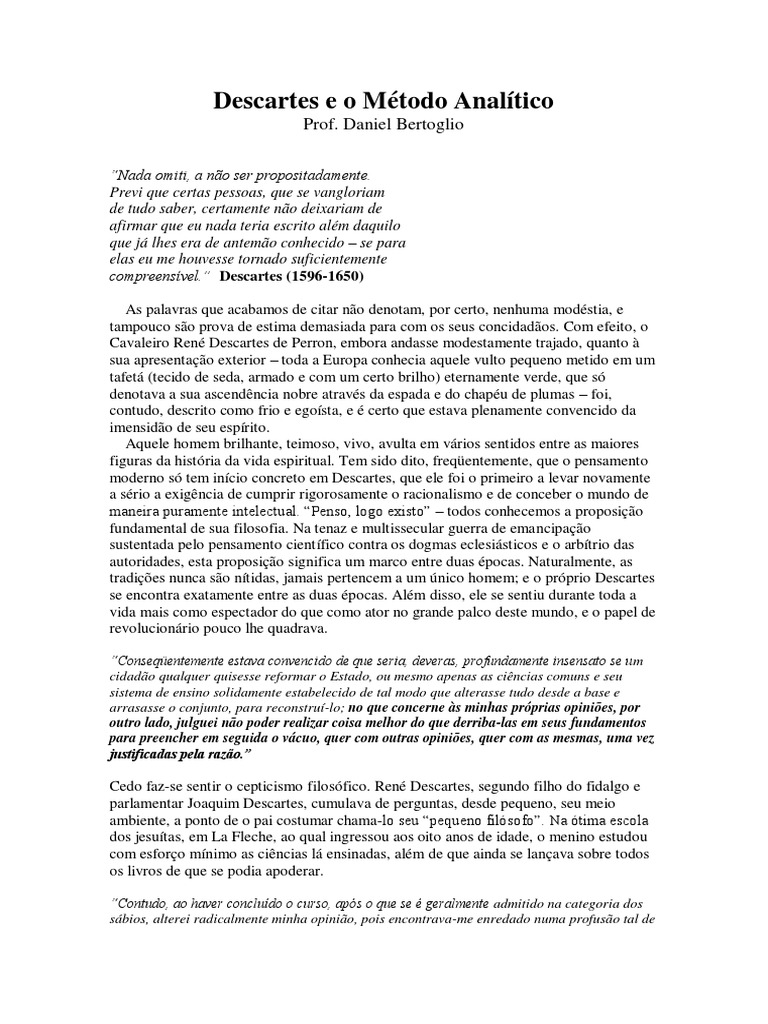 Descartes e o Método Analítico | PDF | René Descartes | Science