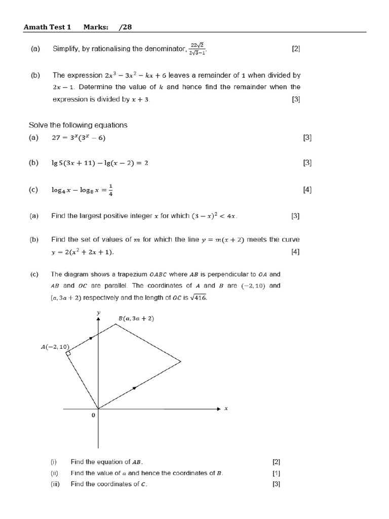 A Math Test 1 | PDF
