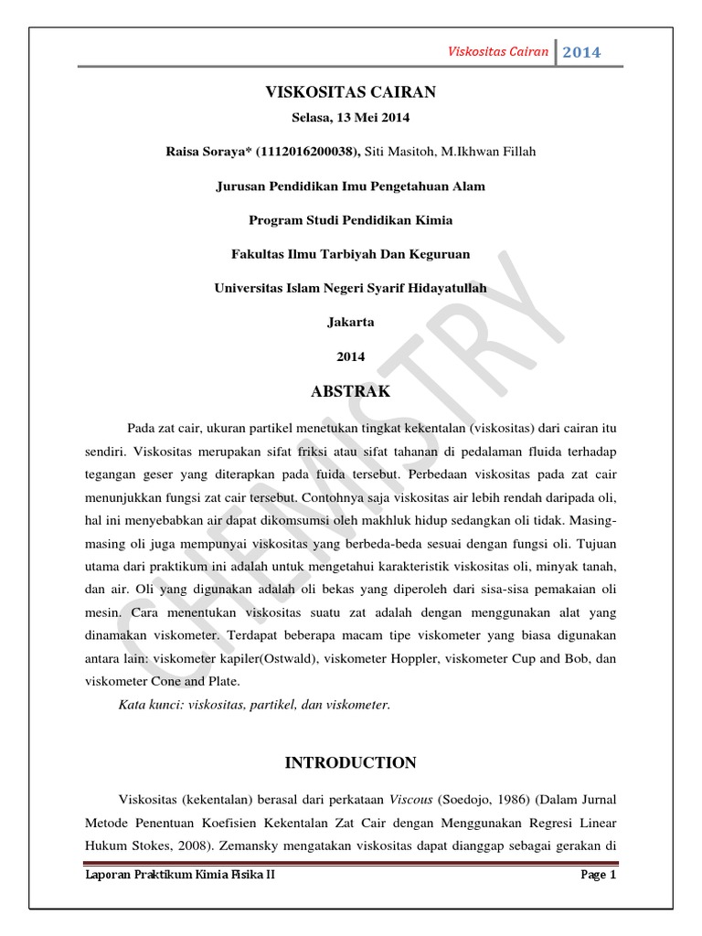 Viskositas Cairan Minyak Oli Air