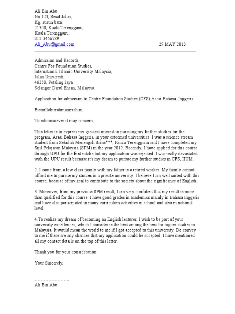 Contoh Cover Letter Mohon Kerja English  Cover Letter Contoh Cover Letter Mohon Kerja English  Cover Letter