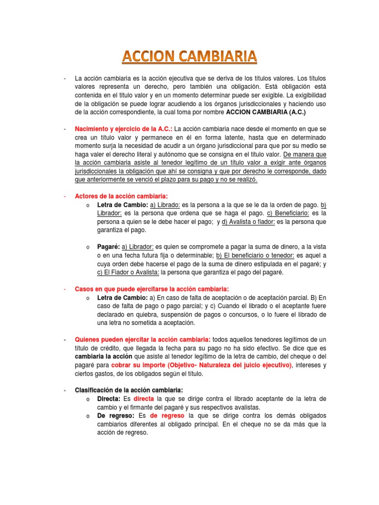 Acción cambiaria pdf