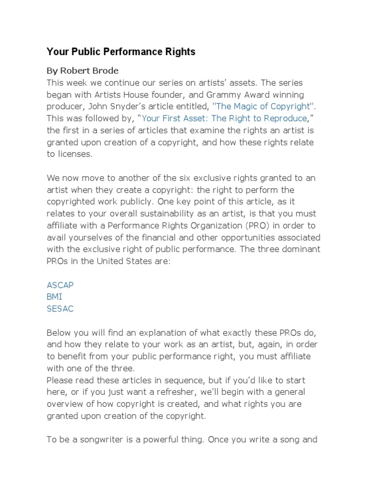 Public Performance Rights | PDF