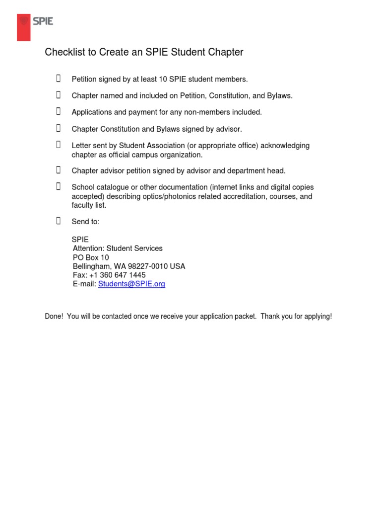 SPIE Student Chapter Template PDF Spie Board Of Directors