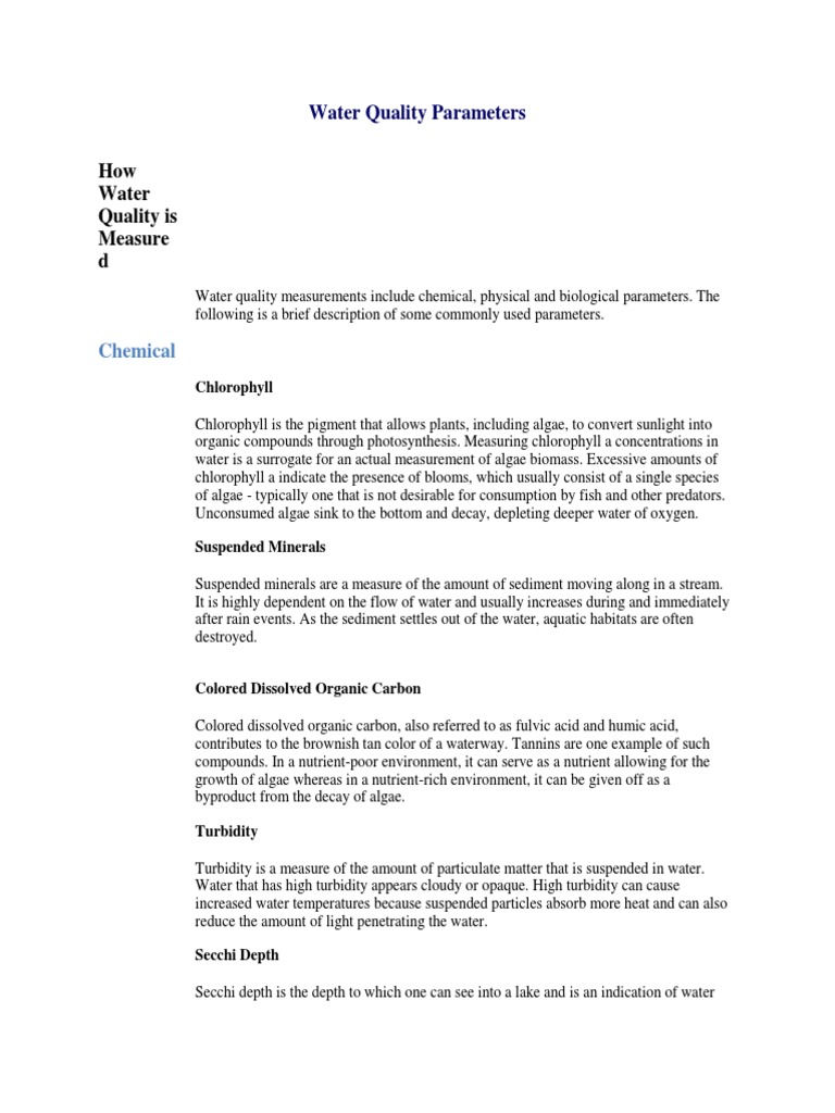 Water Quality Parameters PDF Water Quality Water