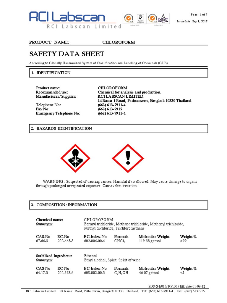 MSDS Chloroform Personal Protective Equipment Firefighting