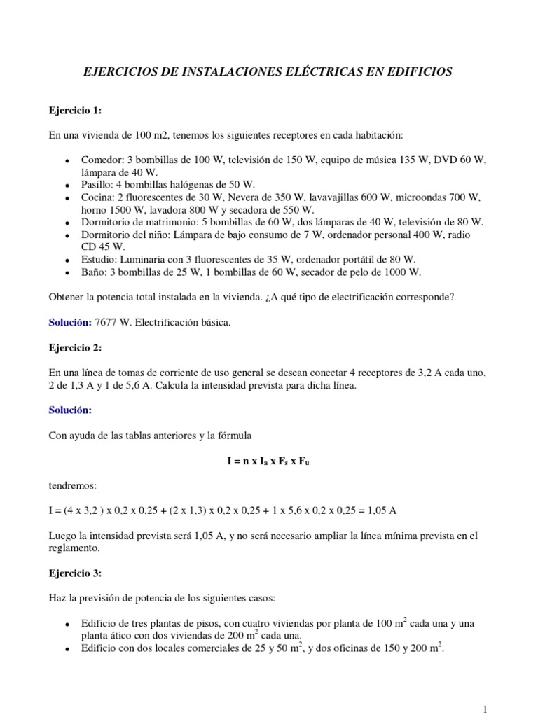 Ejercicios De Instalaciones El ctricas PDF M todos Y Materiales De 