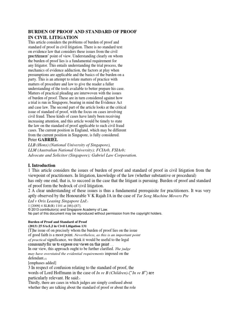 Burden of Proof and Standard of Proof in Civil Litigation | PDF ...