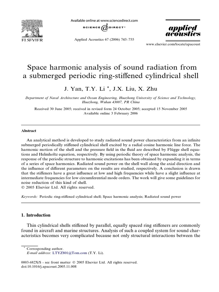 Sound Radiation from Stiﬀened Cylindrical Shell | PDF | Sound | Normal Mode