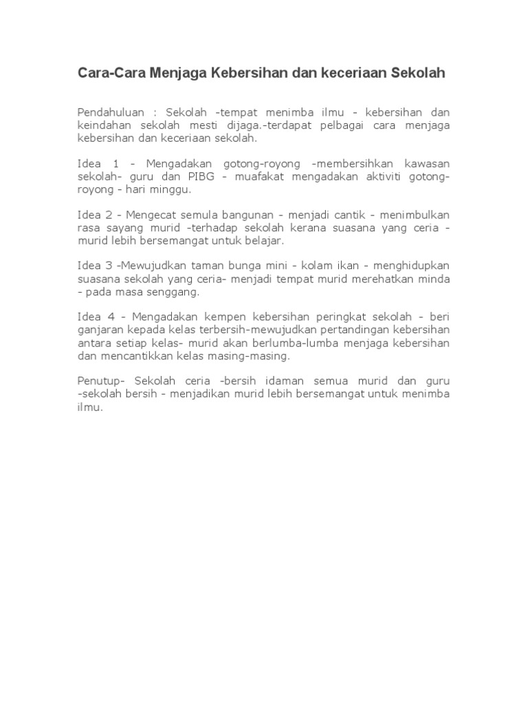 Cara Menjaga Kebersihan Sekolah Penulisan Pdf