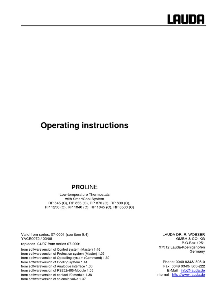 Banho Termostático - Lauda 1290 - Operational Instructions | PDF ...