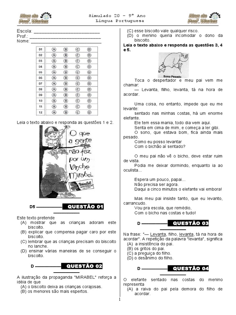 Blog do Prof. Warles: Quiz Por descritor - PORT. (9° Ano - E. F.)