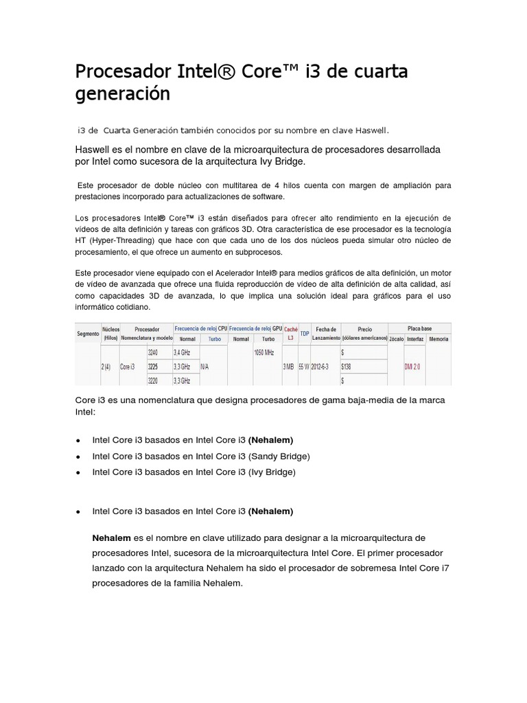 Procesador Intel Core I3 | PDF | Microprocesador | Caché (Computación)