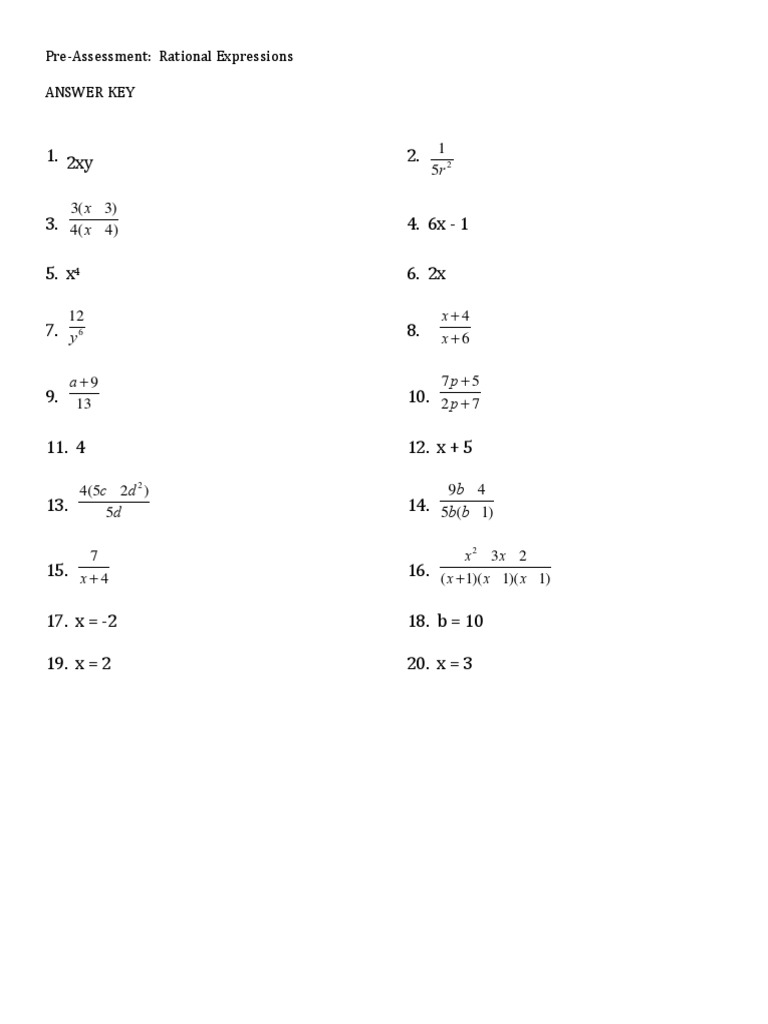 Rational Expressions Answer Key | PDF