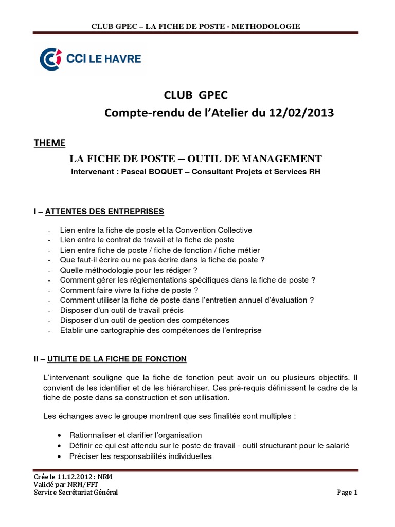 Club Gpec Compte-rendu de l'Atelier du 12/02/2013: La 