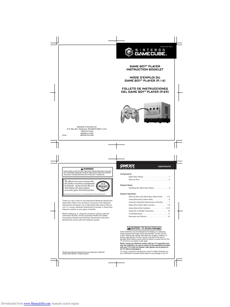 Game Boy® Player Instruction Booklet Mode D'Emploi Du Game Boy® Player ...