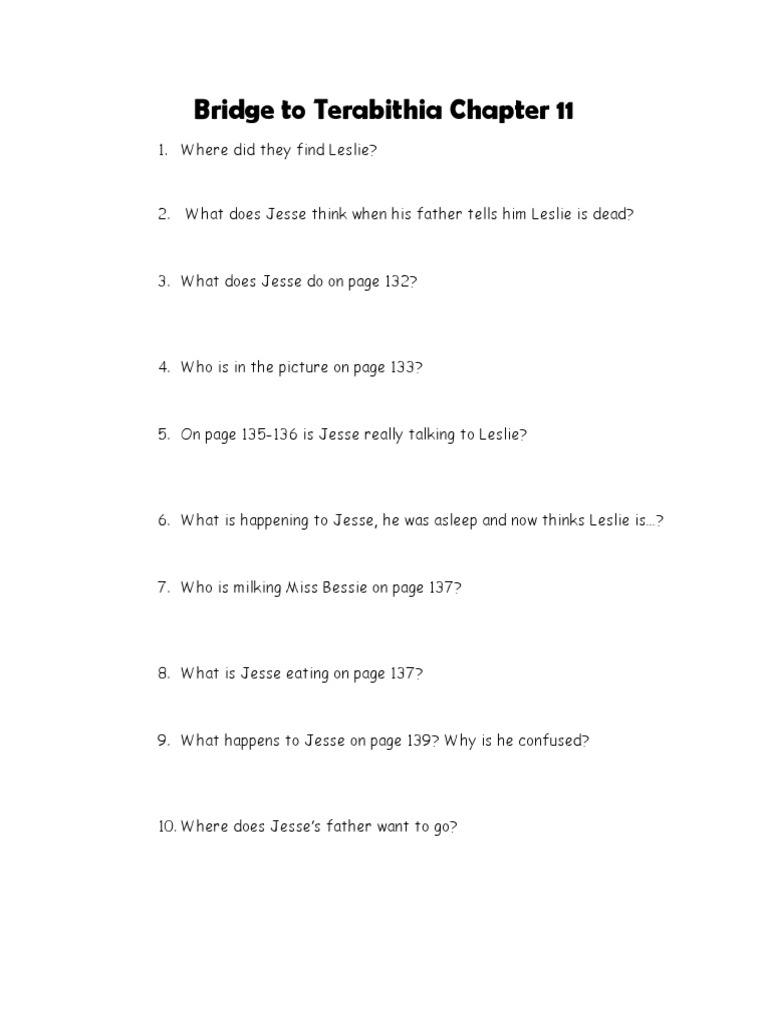Bridge to Terabithia Chapter 11 Analysis | PDF