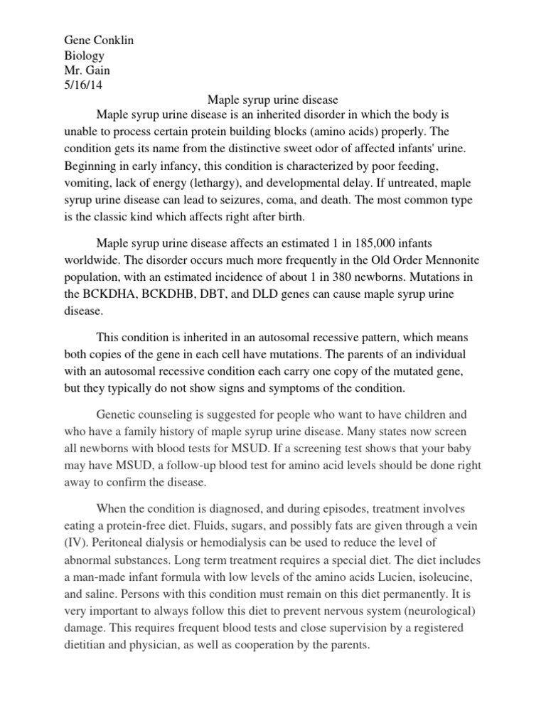 Maple Syrup Urine Disease PDF Diseases And Disorders