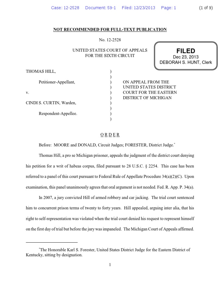 Hill v. Curtin PDF Pro Se Legal Representation In The United States