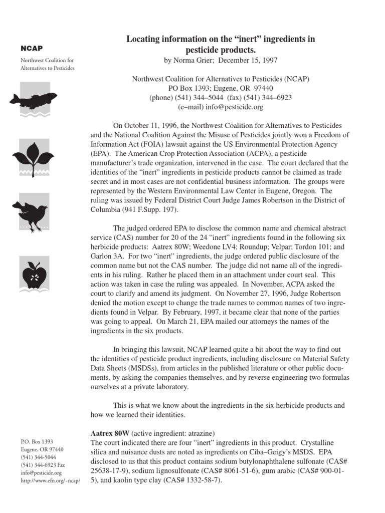 Locating information on the “inert” ingredients in pesticide products
