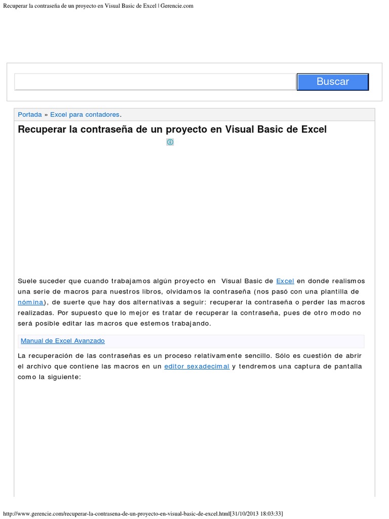 Recuperar la contrase a de un proyecto en visual basic de excel pdf