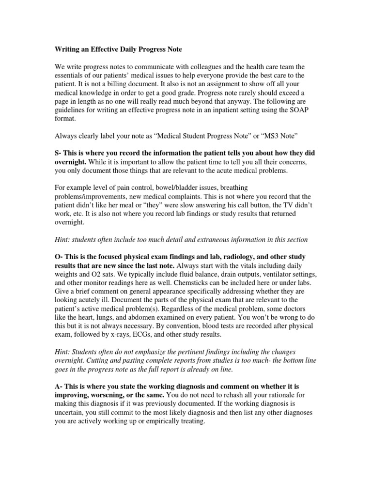 Effective Daily Progress Note Guide | PDF | Medical Diagnosis | Patient