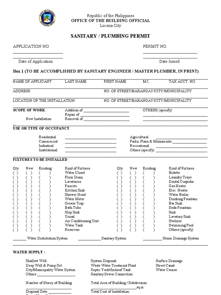 Sanitary Permit Sewage Treatment Sewerage