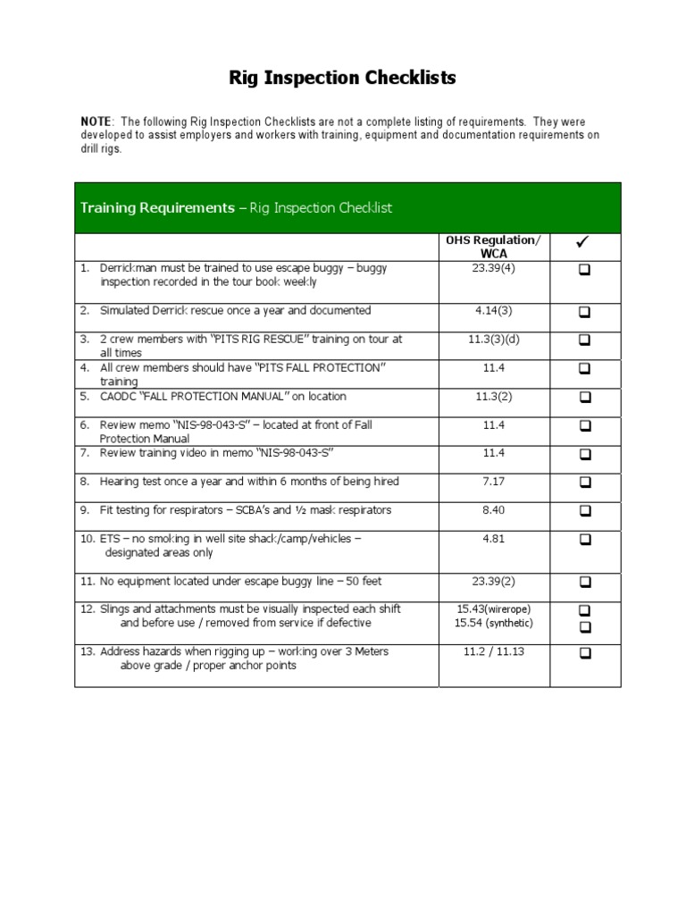 Rig Inspection Checklists Drilling Rig Pump
