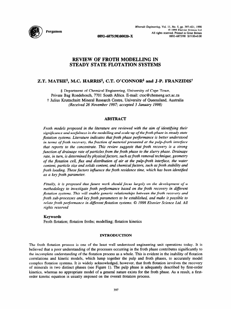 Froth Modelling in Flotation Systems | PDF | Foam | Soft Matter
